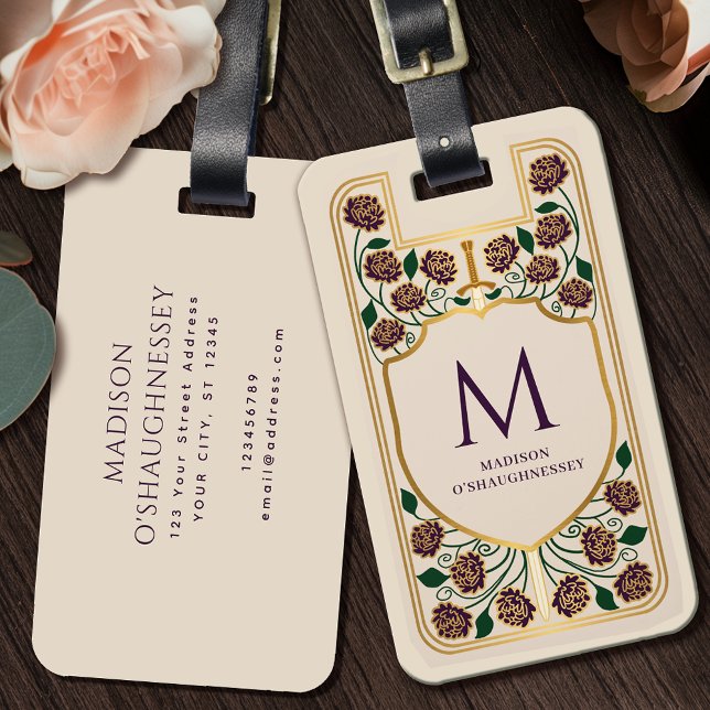 Etiqueta De Bagagem Cream Sword Shield Medieval Fantasy Monograma (Criador carregado)