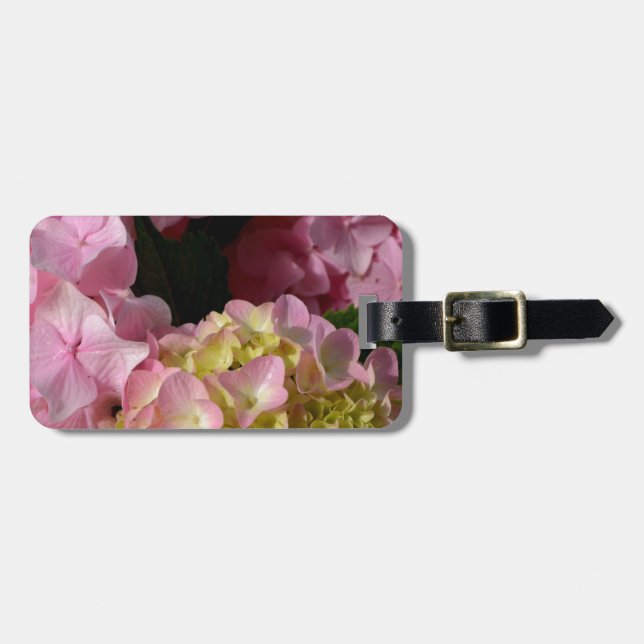 Etiqueta De Bagagem Creme cor-de-rosa Hydrangeas amarelas cor-de-rosa  (Frente Horizontal)