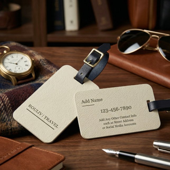 Etiqueta de Bagagem Creme Moderna - Assinatura ROU (Modern Cream Luggage Tag - ROULIV Travel Signature Edition)