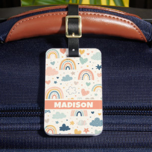 Etiqueta De Bagagem Criança Coração Arco-íris Bege Personalizado Fancy