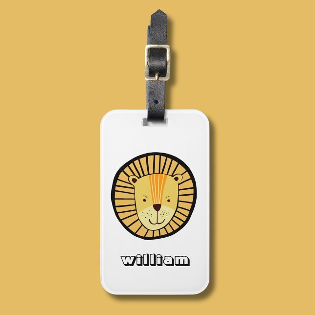 Etiqueta De Bagagem Crianças Personalizadas Lion Selgle Nome Animal (Kids lion head personalized luggage tag)