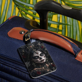 Etiqueta De Bagagem Crimson Gótico Calavera – Rosa Negra