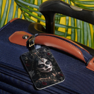 Etiqueta De Bagagem Crimson Gótico Calavera – Rosa Negra