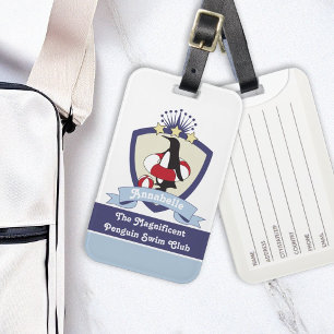 Etiqueta De Bagagem Crista do Clube de Natação Pinguim de Desenho Anim