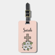 Etiqueta de Bagagem Cruz e Flor Personalizada