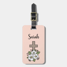 Etiqueta de Bagagem Cruz e Flor Personalizada