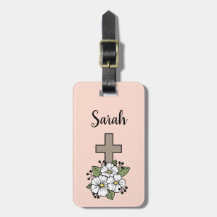 Etiqueta de Bagagem Cruz e Flor Personalizada