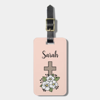 Etiqueta de Bagagem Cruz e Flor Personalizada