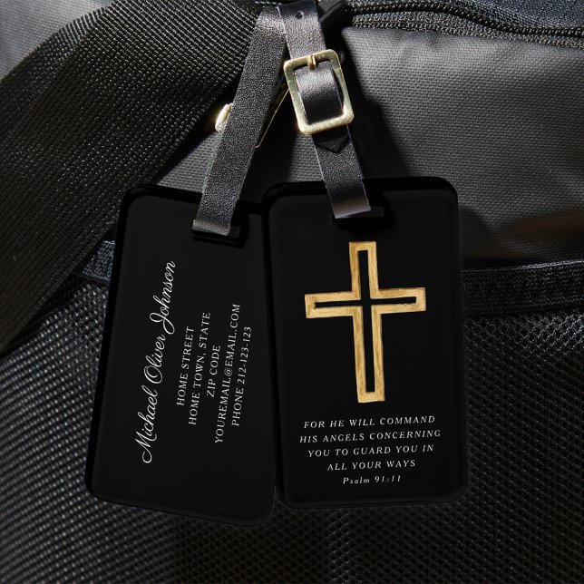 Etiqueta De Bagagem Cruz Negra Moderna (Modern Black Cross Luggage Tag)