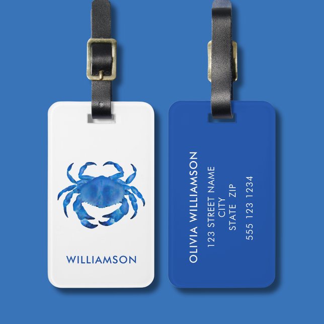 Etiqueta De Bagagem Cruzeiro-caranguejo-azul (Blue crab crustacean personalized luggage tag)
