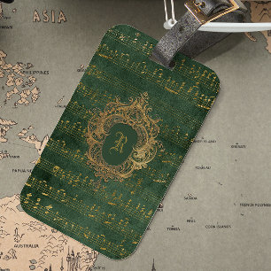 Etiqueta De Bagagem Cume Crest Vintage Música Manuscrito Verde Dourado
