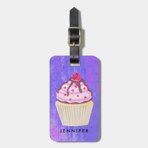 Etiqueta De Bagagem Cupcake doce com framboesa no topo personalizado