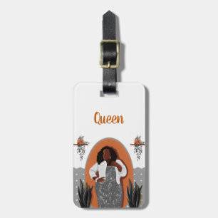 Etiqueta De Bagagem Curva, Mulher Negra, Plantas Domésticas, Laranja 
