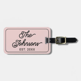 Etiqueta De Bagagem Custom Family Name in Elegant Script Blush Pink