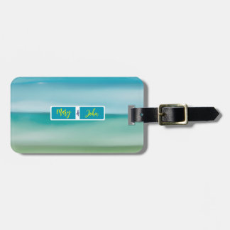 Etiqueta De Bagagem Custom Name Abstract Watercolor Ocean Horizon Art