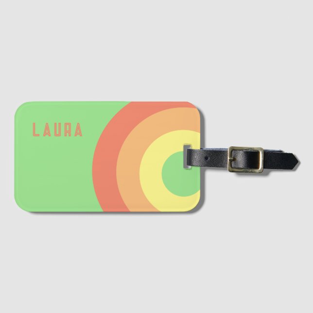 Etiqueta De Bagagem Custom name Rainbow Target – green, Peach  (Frente Horizontal)