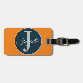 Etiqueta De Bagagem Custom  orange greay blue Monogram Elegant
