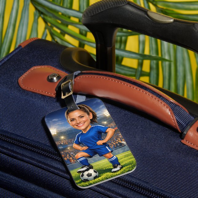 Etiqueta De Bagagem Custom Photo-Face Soccer/Football Star Caricature  (Frente Insitu 1)