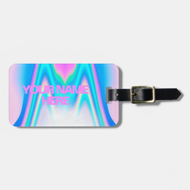 Etiqueta De Bagagem Custom Text Holographic Iridescent (Frente Horizontal)