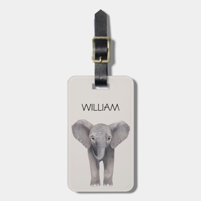 Etiqueta De Bagagem Cute Baby Elephant Name  (Frente Vertical)