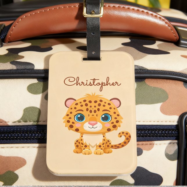 Etiqueta De Bagagem Cute Baby Leopard Safari Animal Kids (Criador carregado)