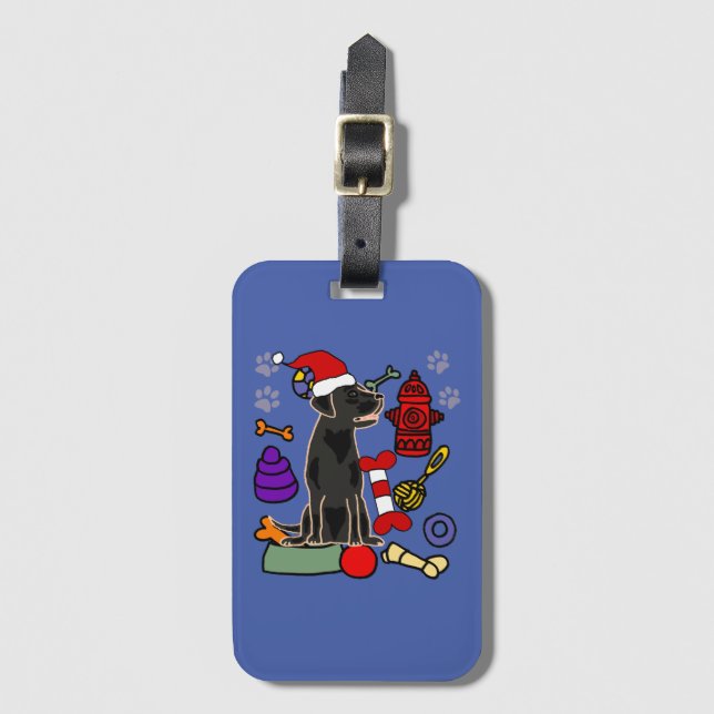 Etiqueta De Bagagem Cute Black Lab Dog and Toys Christmas (Frente Vertical)