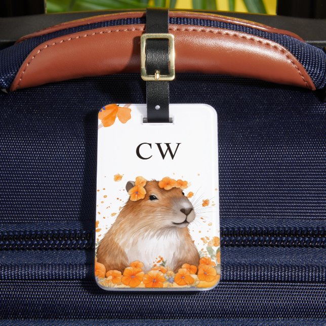 Etiqueta De Bagagem Cute Capybara Lover Monograma Personalizado (Frente Insitu 2)