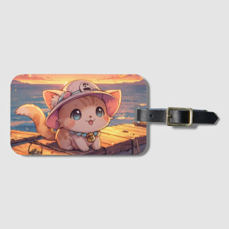 Etiqueta De Bagagem Cute Chibi Kitten at the Harbor Sunset – Whimsical