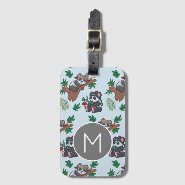Etiqueta De Bagagem Cute Chinese Pandas Pattern Monogram (Frente Vertical)
