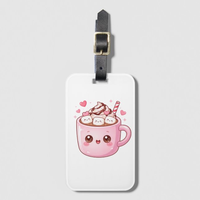Etiqueta De Bagagem Cute Kawaii Hot Chocolate Mug with Marshmallows (Frente Vertical)