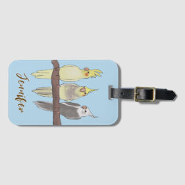 Etiqueta De Bagagem Cute Pet Cockatiels Flock on Perch Bird Lover