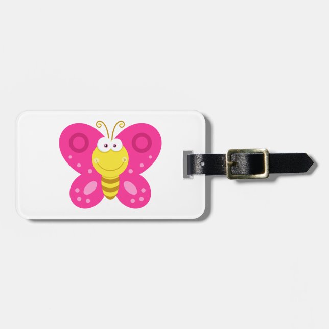 Etiqueta De Bagagem Cute Pink Butterfly (Frente Horizontal)