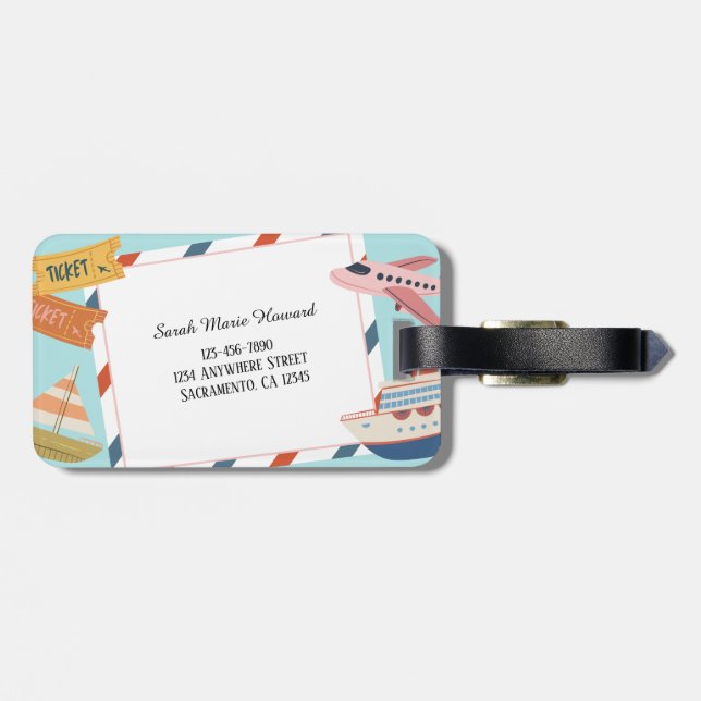 Etiqueta De Bagagem Cute Pink Yellow Blue Customizable Identification  (Traseira Horizontal)