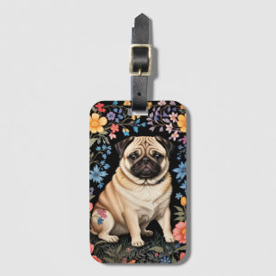 Etiqueta De Bagagem Cute Pug Elegante Floral Colorido