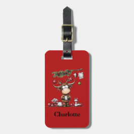 Etiqueta De Bagagem Cute Reindeer Christmas Holiday Red Luggage ID Tag