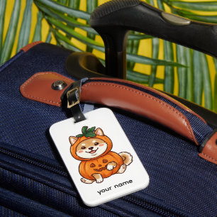 Etiqueta De Bagagem Cute Traje de Abóbora Shiba Inu Ilustração de Hall