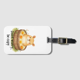 Etiqueta De Bagagem Cute Watercolor Capybara in Hot Tub with Oranges &