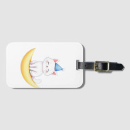 Etiqueta De Bagagem Cute White Kitten on Moon Luggage Tag