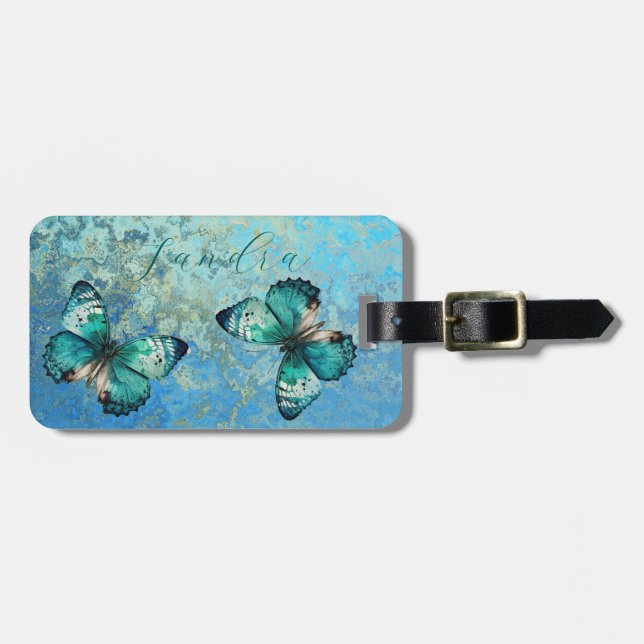 Etiqueta de bagagem da borboleta romântica (Frente Horizontal)