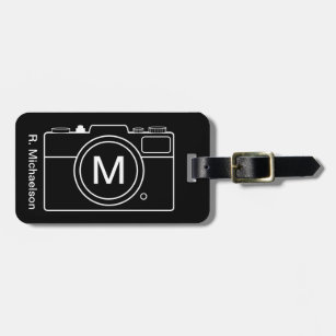 Etiqueta de bagagem da câmera monograma - preto e 