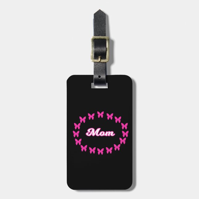 Etiqueta de BAGAGEM da Mamãe Com Borboletas Rosa F (Frente Vertical)