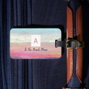 Etiqueta De Bagagem Da praia ao Tag Monogrammed da bagagem do por do