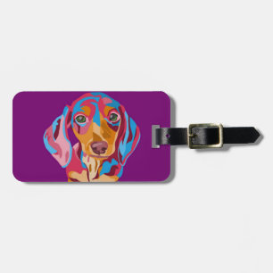 Etiqueta De Bagagem Dachshund abstrato do roxo