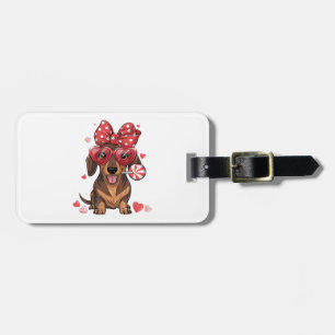 Etiqueta De Bagagem Dachshund Adorável Usando Óculos Em Forma De Coraç
