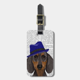 Etiqueta De Bagagem Dachshund com Blue Trilby