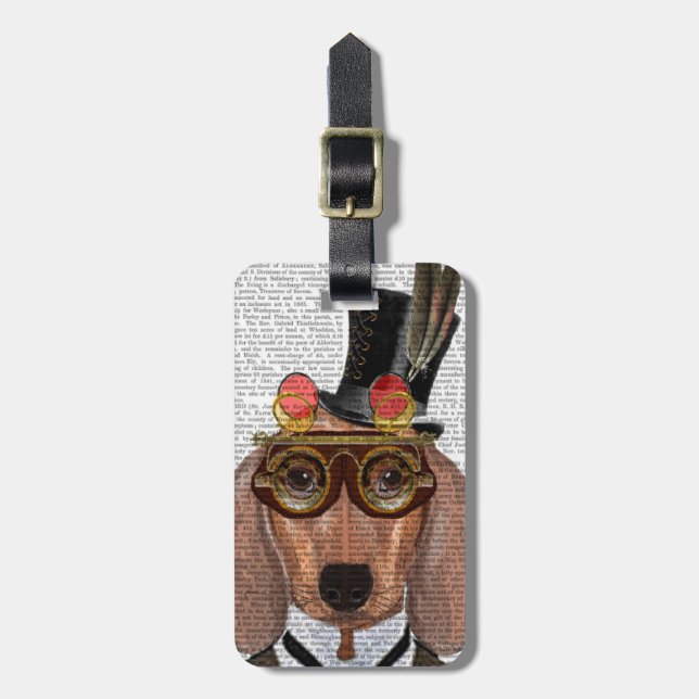 Etiqueta De Bagagem Dachshund com Chapéu e Óculos Superiores (Frente Vertical)