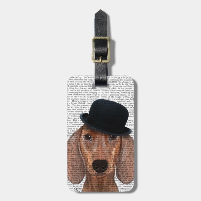 Etiqueta De Bagagem Dachshund com Chapéu Negro (Frente Vertical)
