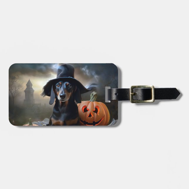 Etiqueta De Bagagem Dachshund Halloween Scary (Frente Horizontal)