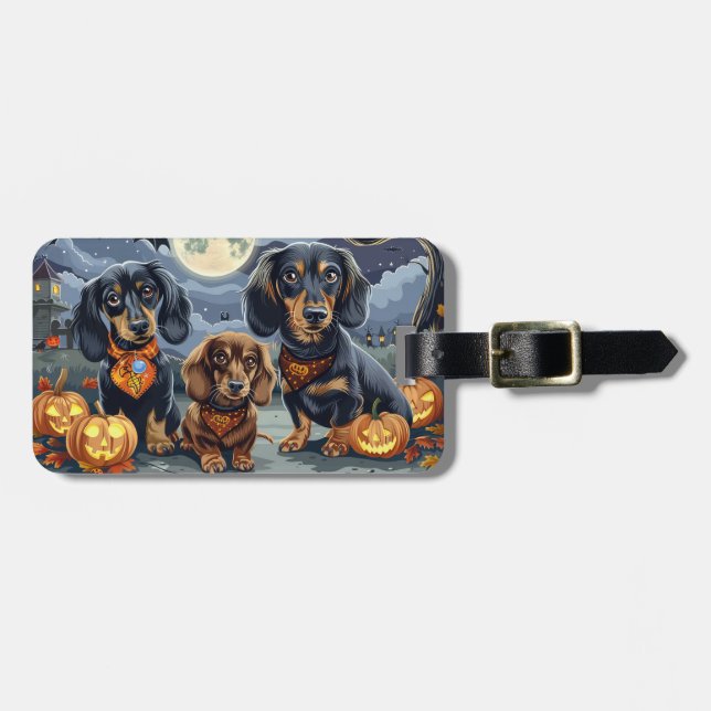 Etiqueta De Bagagem Dachshund Halloween Spooky (Frente Horizontal)