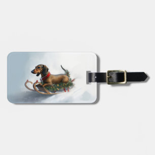 Etiqueta De Bagagem Dachshund Natal neve inverno